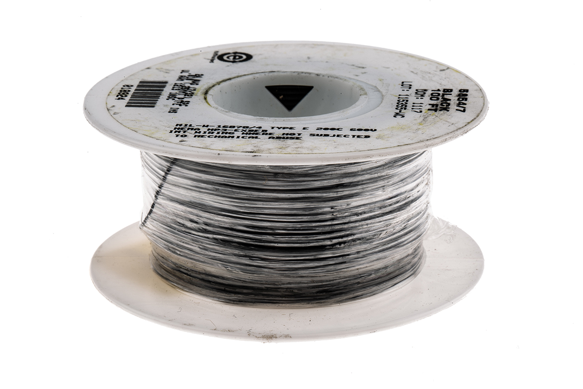Alpha Wire Hook-up Wire TEFLON Series Black 0.23 mm² Hook Up Wire, 24 AWG, 7/0.20 mm, 30m, PTFE Insulation, 5854/7 BK005