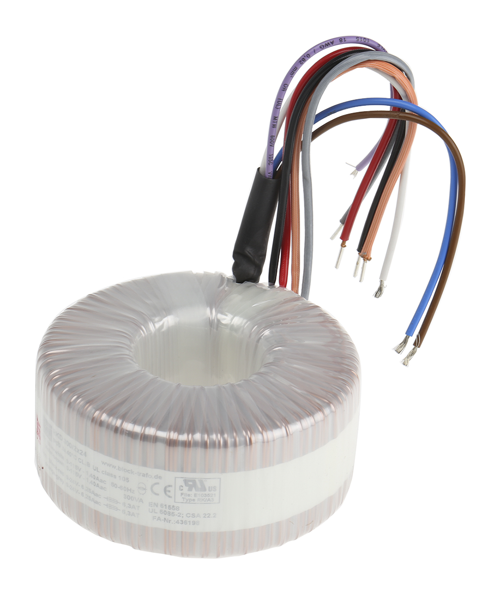 Block 115 V ac, 230 V ac, 2 x 24V ac Toroidal Transformer, 300VA 2 Output
