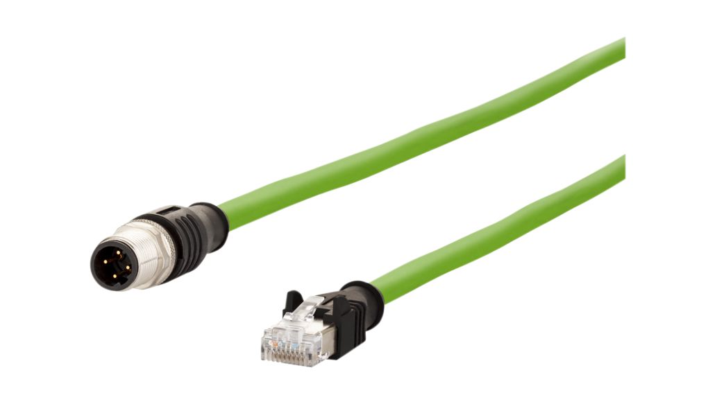 Metz Connect Male 4 way M12 Plug to Male 8 way RJ45 Connector Cable, 1 m