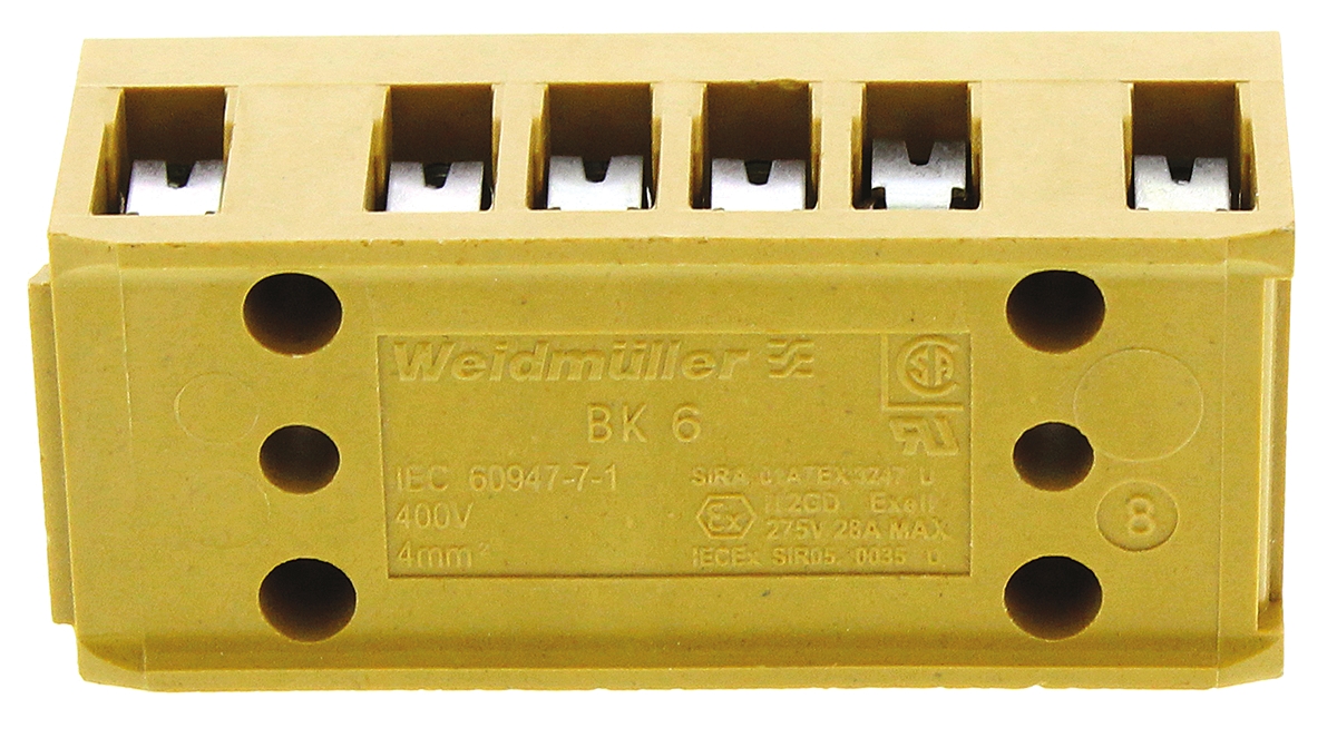 Weidmuller SAK Series Non-Fused Terminal Block, 6-Way, 32A, 22 → 12 AWG Wire, Screw Termination