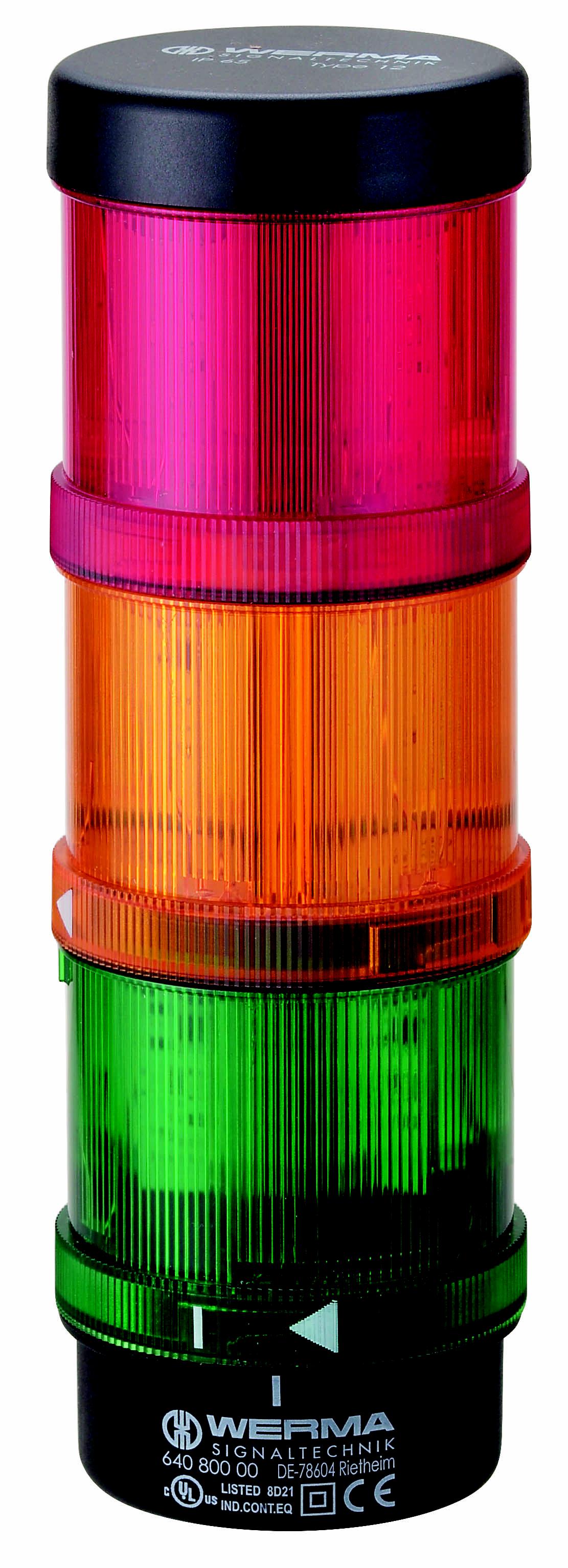 Werma KS71 Series Green, Red, Yellow Signal Tower, 3 Lights, 115 V, Base Mount/ Wall Mount