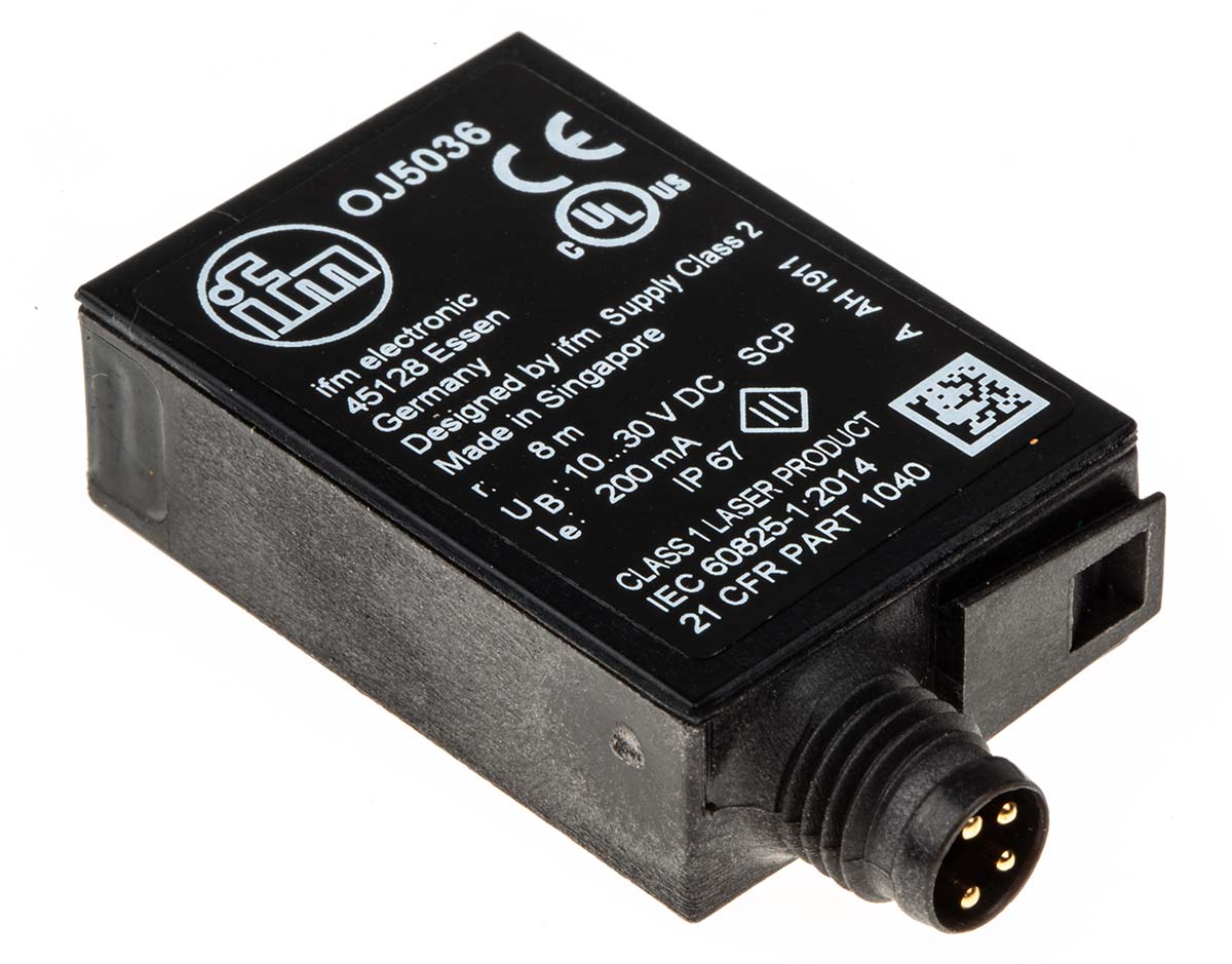 ifm electronic Retroreflective Photoelectric Sensor, Block Sensor, 8 m Detection Range