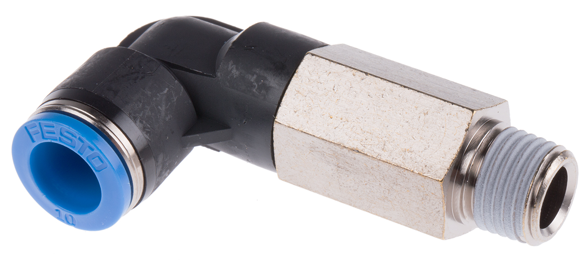 Festo QS Series Elbow Threaded Adaptor, R 1/4 Male to Push In 10 mm, Threaded-to-Tube Connection Style, 153082