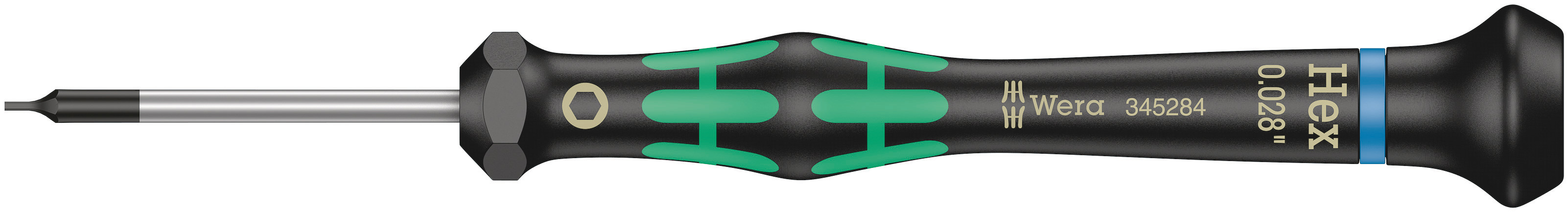 Wera Hexagon Precision Screwdriver, 0.028 in Tip, 40 mm Blade, 137 mm Overall