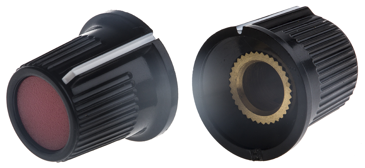 RS PRO 16.2mm Black, Red Potentiometer Knob for 6mm Shaft Splined