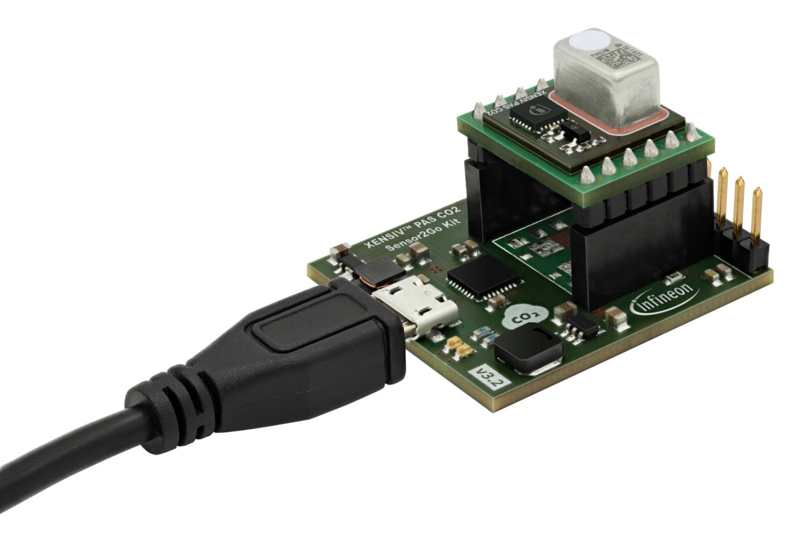 Infineon XENSIV PAS CO2 5V Sensor2Go Evaluation Kit for EVALCO25VSENSOR2GOTOBO1 for HVAC, Smart Fridge