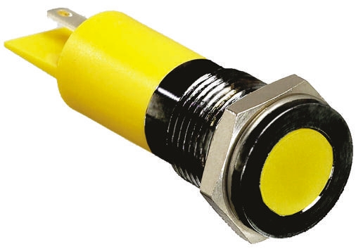RS PRO Yellow Panel Mount Indicator, 12V dc, 14mm Mounting Hole Size, Solder Tab Termination, IP67
