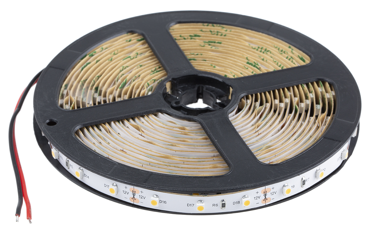 RS PRO 12V White LED Strip Light, 2700 → 3200K Colour Temp, 5m Length