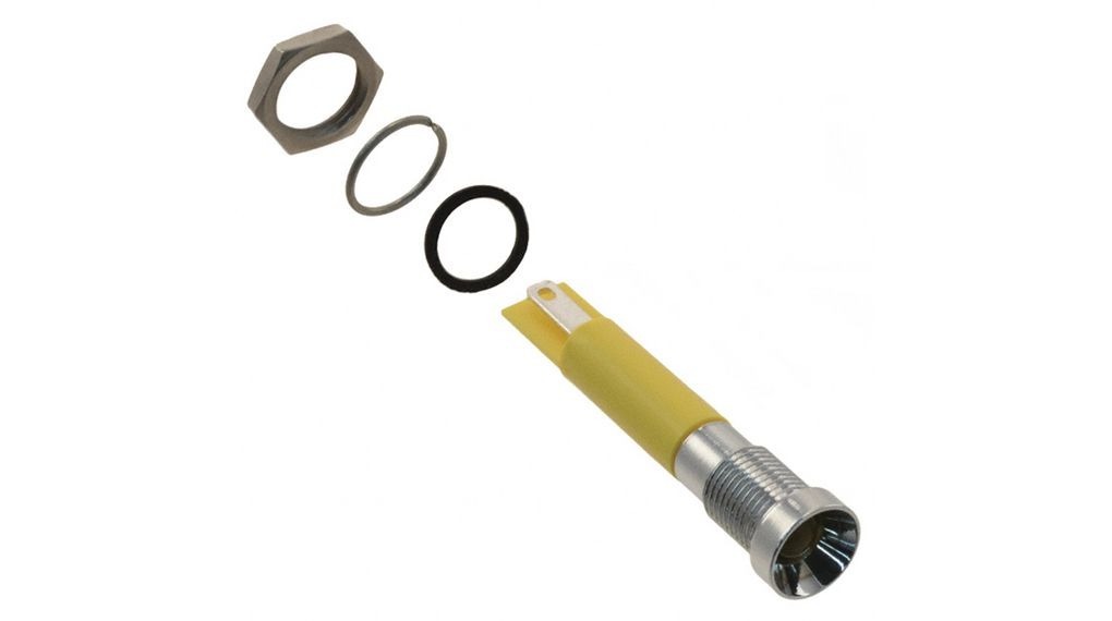 APEM Q8 Series Yellow Panel Mount Indicator, 24V dc, 8mm Mounting Hole Size, Faston, Solder Lug Termination, IP67