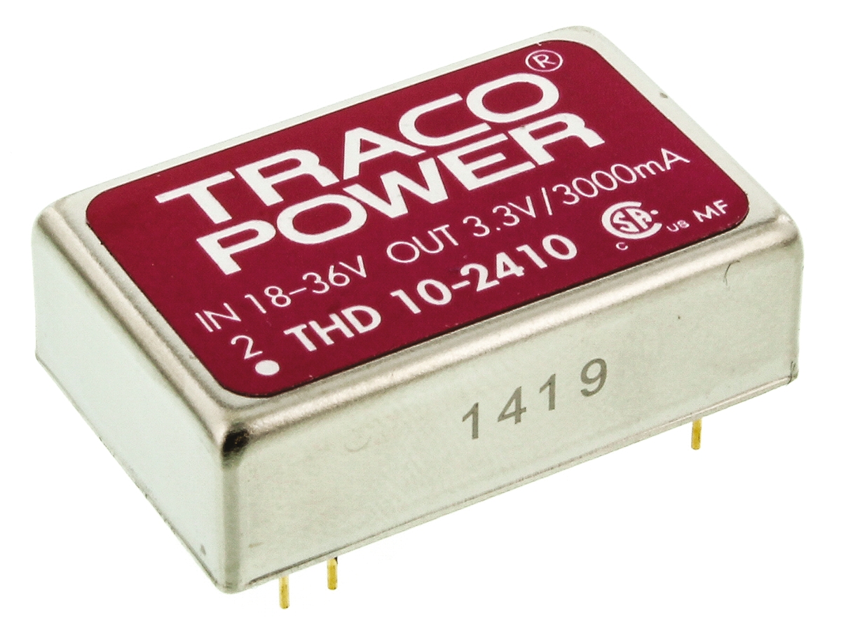 TRACOPOWER THD 10 DC-DC Converter, 3.3V dc/ 3A Output, 18 → 36 V dc Input, 10W, Through Hole, +71°C Max Temp