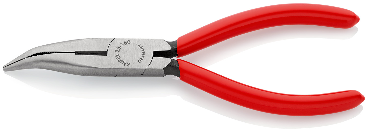 Knipex Long Nose Pliers, 160 mm Overall, Angled Tip, 50mm Jaw