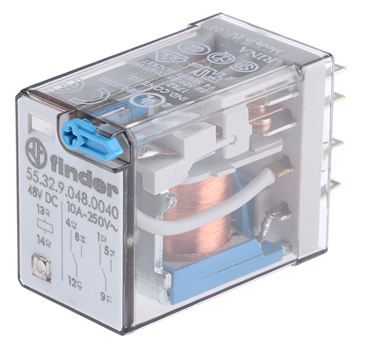 Finder Plug In Power Relay, 48V dc Coil, 20A Switching Current, DPDT