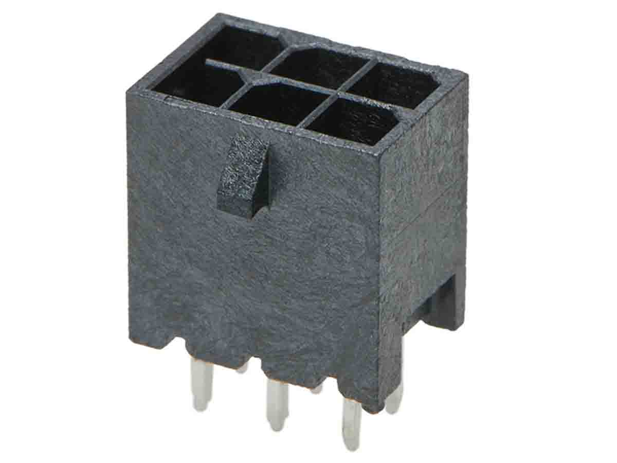 Molex Micro-Fit Series Vertical Through Hole PCB Header, 6 Contact(s), 3 mm Pitch, 2 Row, Shrouded