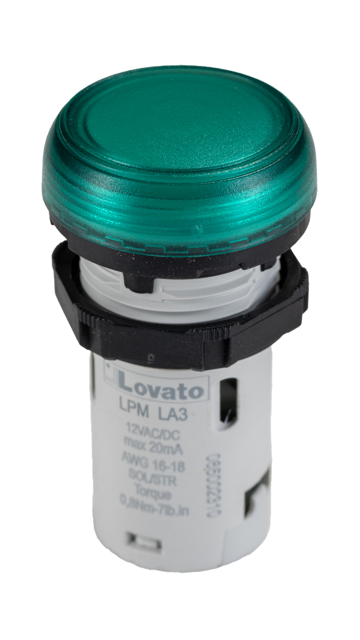 Lovato, LPML, Panel Mount Green LED Pilot Light, 22mm Cutout, IP66, IP67, IP69K, Round, 12V