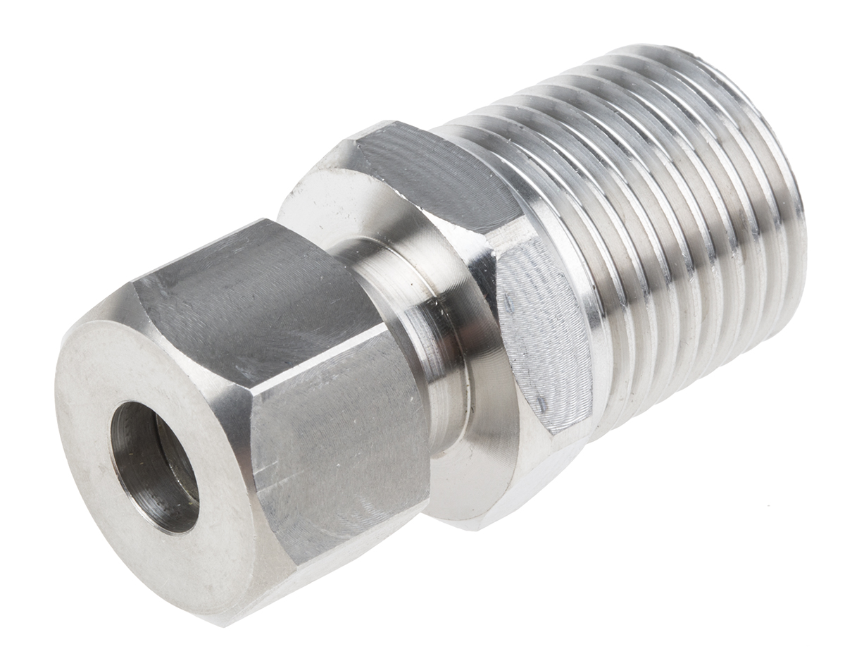 RS PRO 1/2 NPT Compression Fitting for Use with Thermocouple or PRT Probe, 8mm Probe, RoHS Compliant Standard