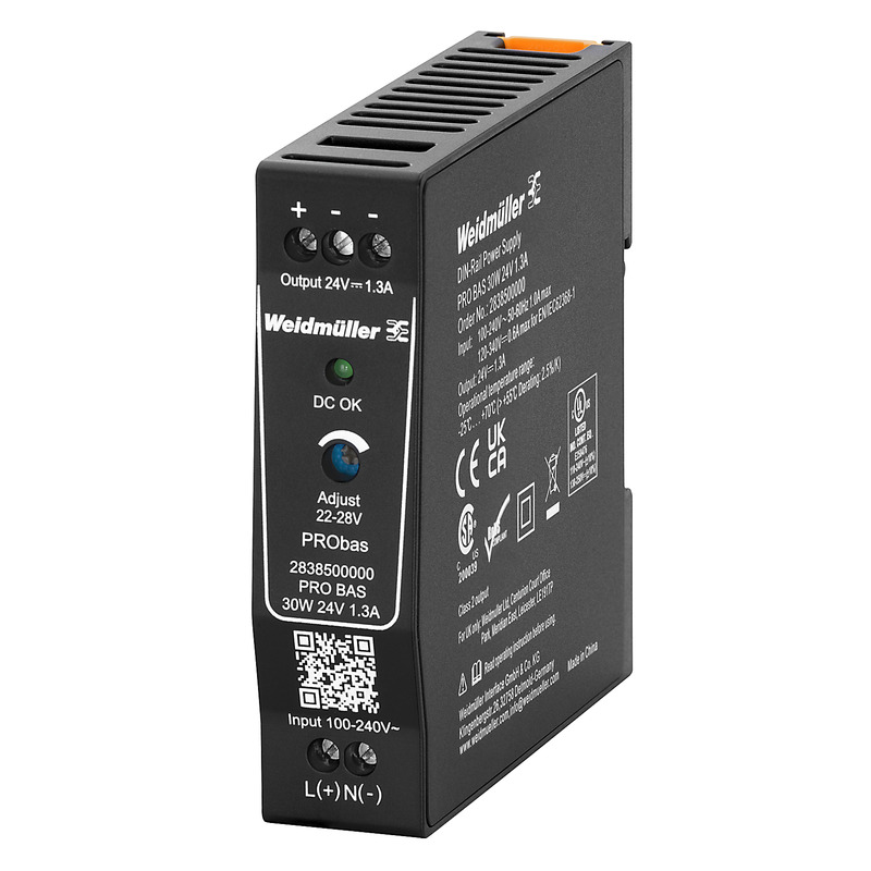 Weidmüller PRO BAS DIN Rail Power Supply, 264V ac ac, dc Input, 24V dc dc Output, 1.3A Output, 30W