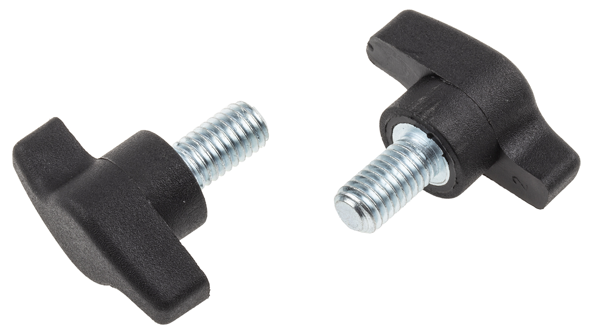 RS PRO Black Wing Clamping Knob, M8, Threaded Stud