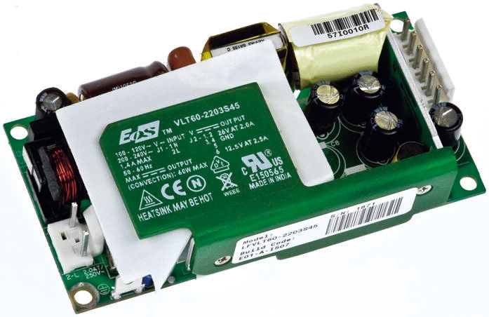 EOS Switching Power Supply, LFVLT60-1002, 15V dc, 4A, 60W, 1 Output, 180 → 264 V ac, 90 → 132 V ac Input