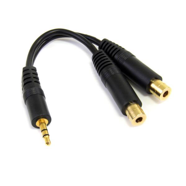 StarTech.com Male 3.5mm Stereo Jack to Female 3.5mm Stereo Jack x 2 Aux Cable, Black, 150mm MUY1MFF