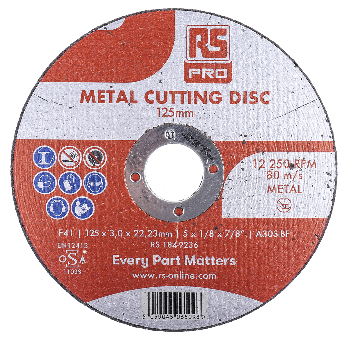 RS PRO Aluminium Oxide Cutting Disc, 125mm x 3mm Thick, Fine Grade, P120 Grit, 5 in pack