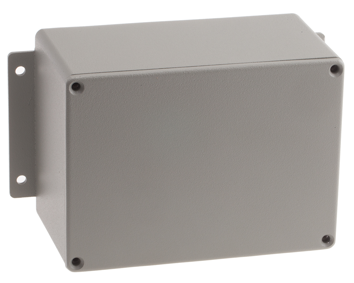 RS PRO Grey Die Cast Aluminium Enclosure, IP66, Flanged, Grey Lid, 168.7 x 101.6 x 76.5mm