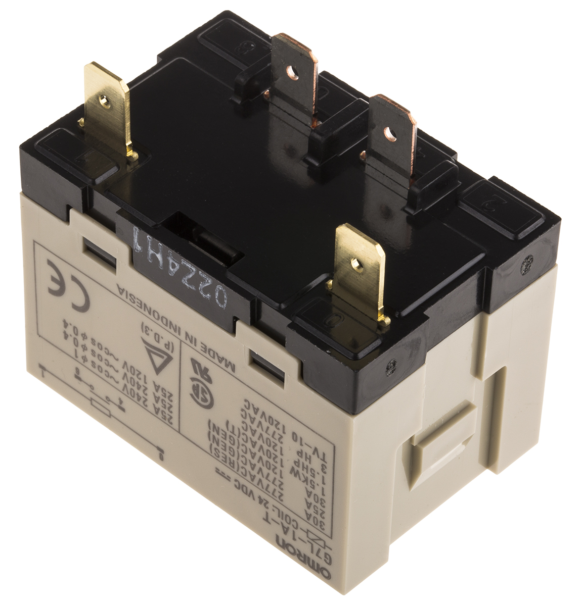 Omron Panel Mount Power Relay, 24V dc Coil, 30A Switching Current, SPST