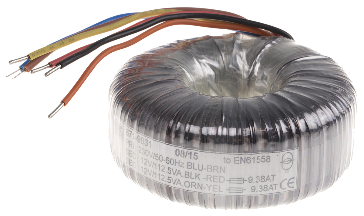 RS PRO 230V ac, 2 x 12V ac Toroidal Transformer, 225VA 2 Output
