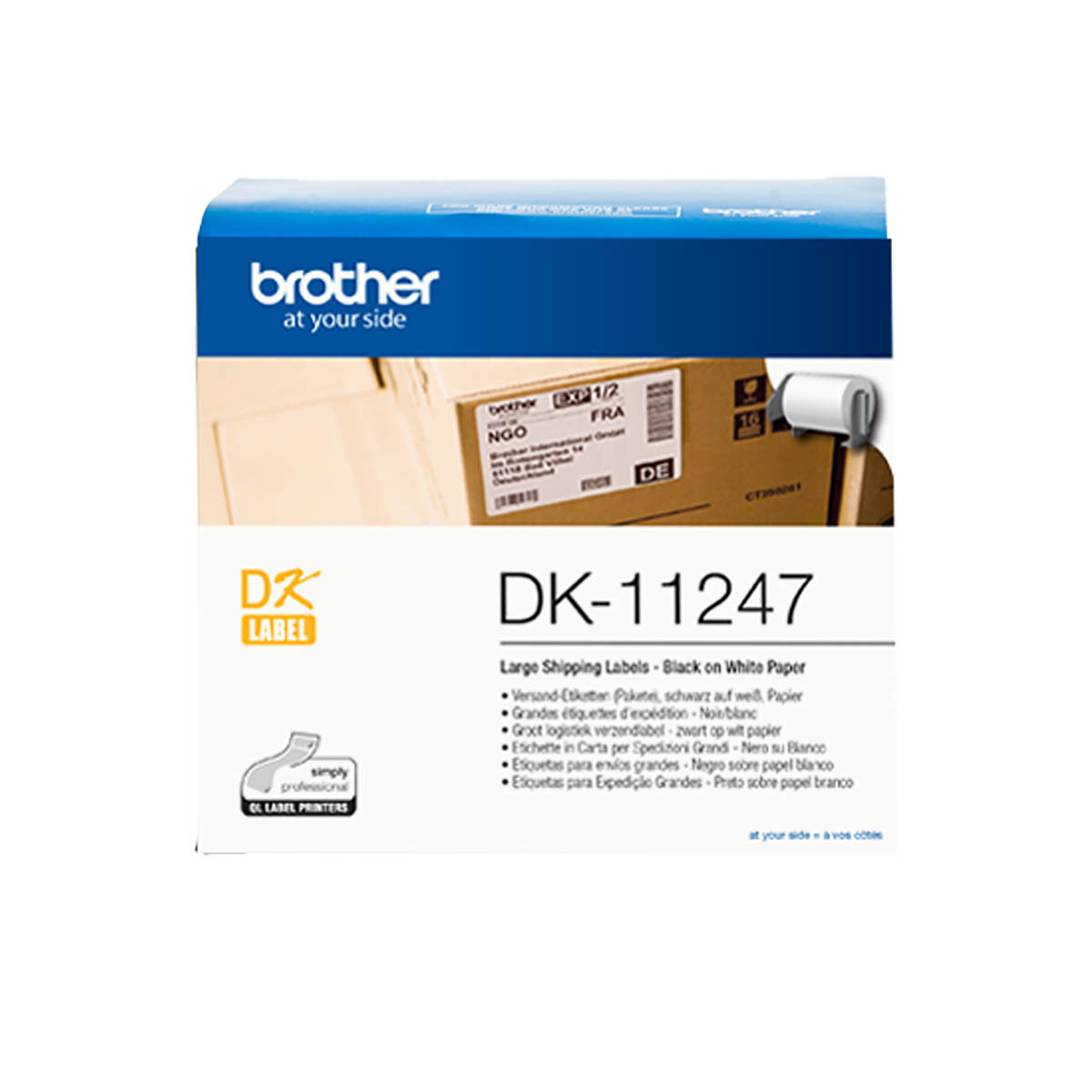 Brother White Black Print Label Roll, 164.3mm Width, 103.6mm Height, 180Per Roll Qty