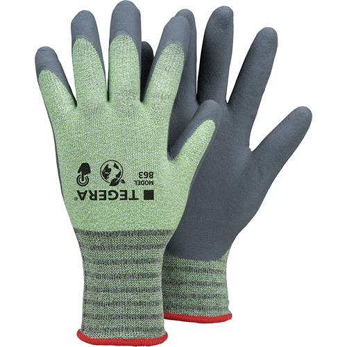 Tegera TEGERA Grey, Green Recycled Polyester, Spandex Recycled Polyester, Spandex Work Gloves, Size 8, Nitrile Foam