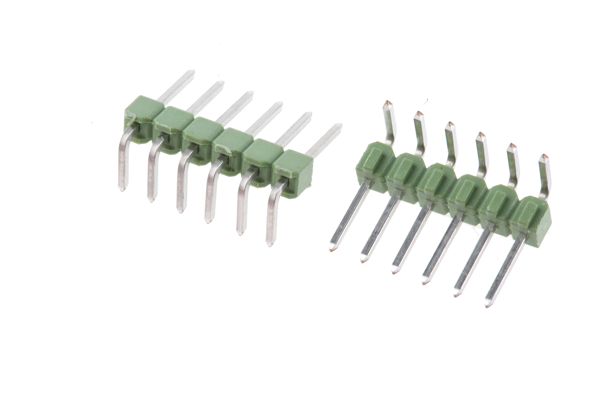 TE Connectivity AMPMODU MOD II Series Right Angle Through Hole Pin Header, 6 Contact(s), 2.54 mm Pitch, 1 Row,