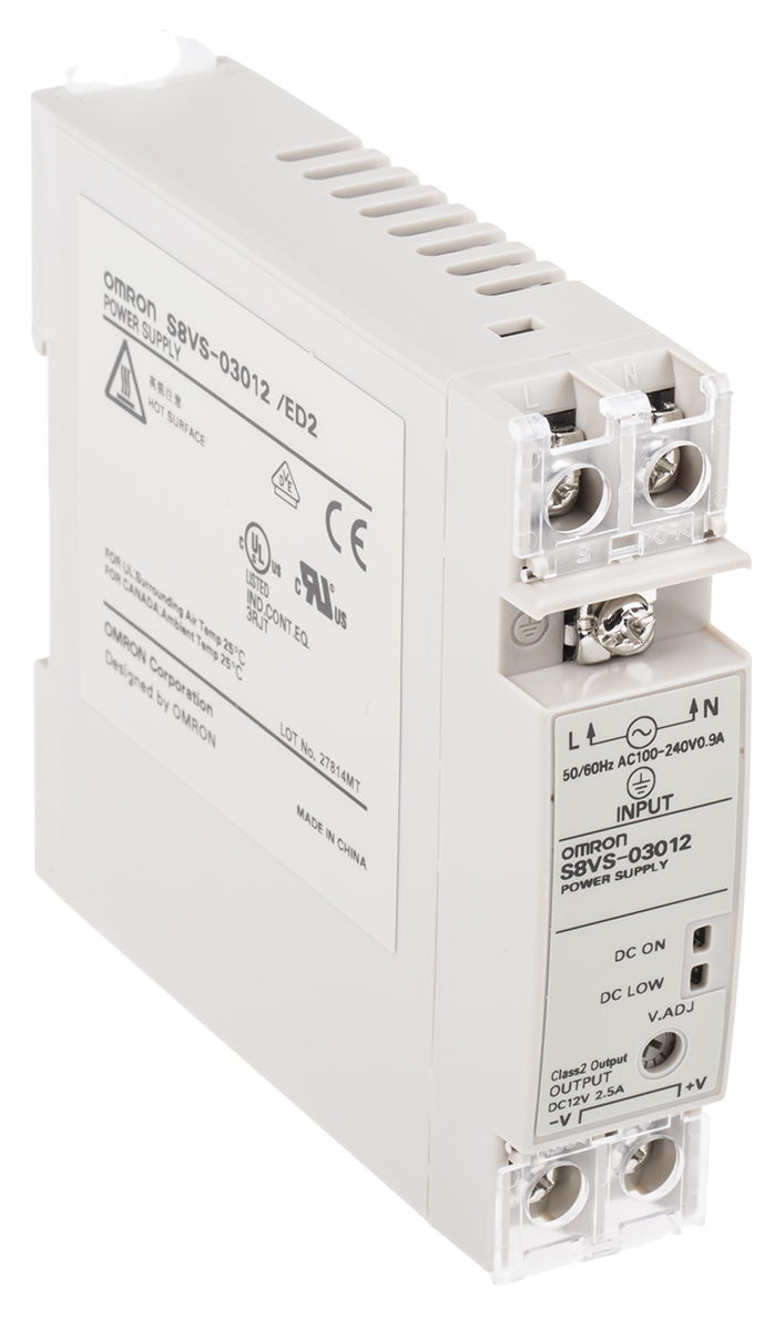 Omron S8VS Switched Mode DIN Rail Power Supply, 85 → 264V ac ac Input, 12V dc dc Output, 2.5A Output, 30W