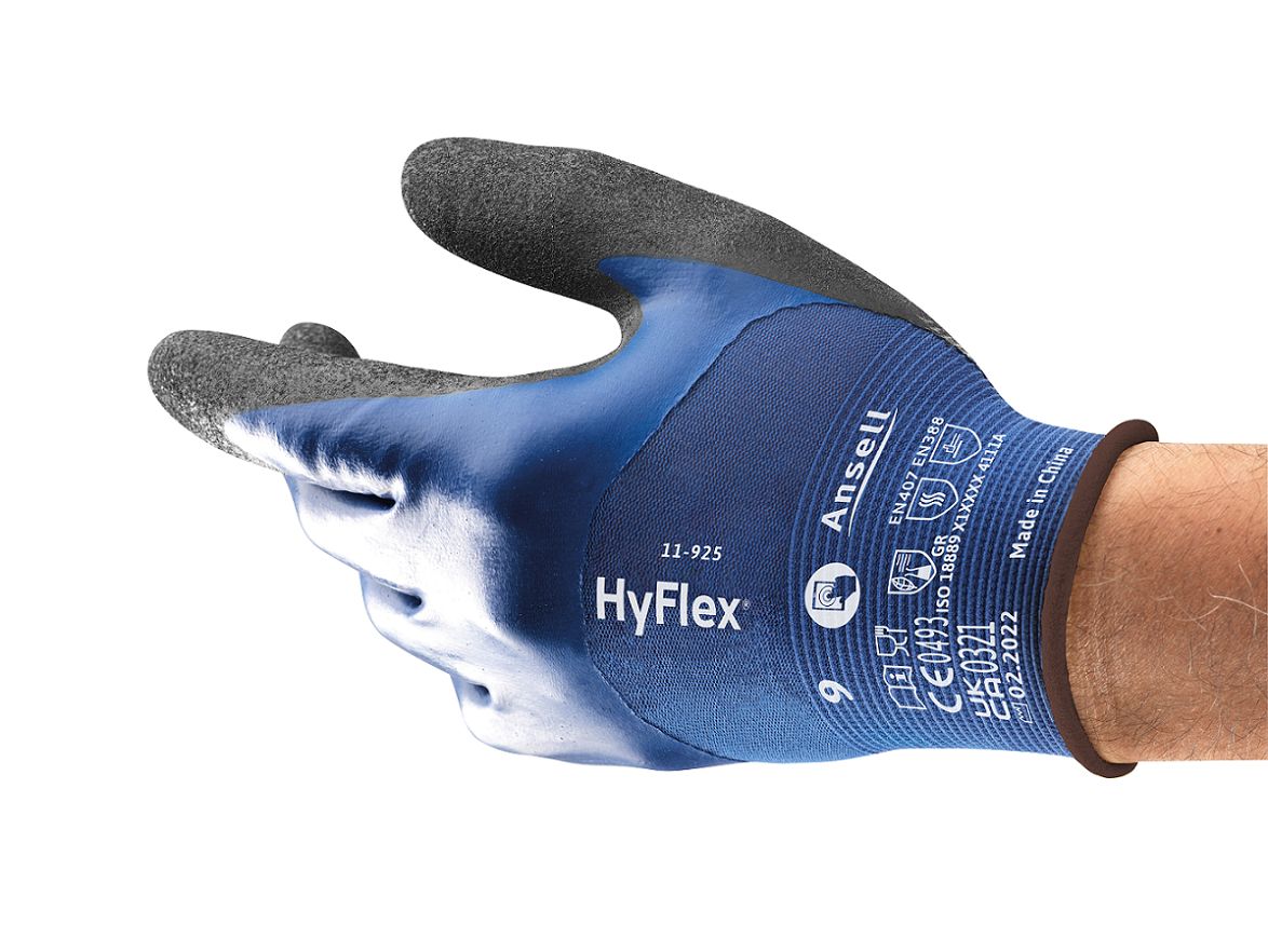Ansell HyFlex 11-925 Black Nylon, Spandex Nitrile, Nylon, Spandex Work Gloves, Size 10