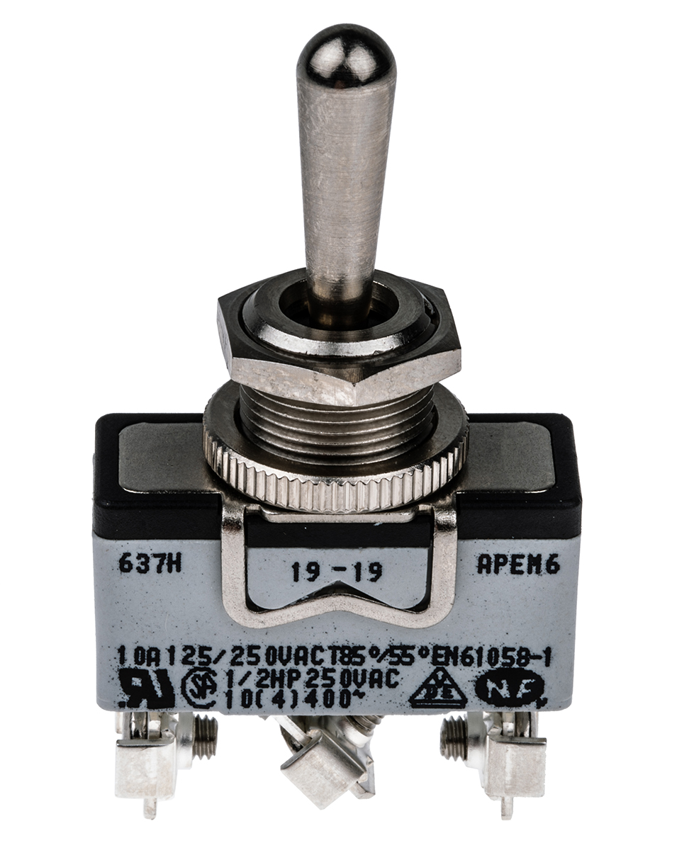 APEM Toggle Switch, Panel Mount, (On)-Off-(On), SPDT, Screw Terminal, 400V ac