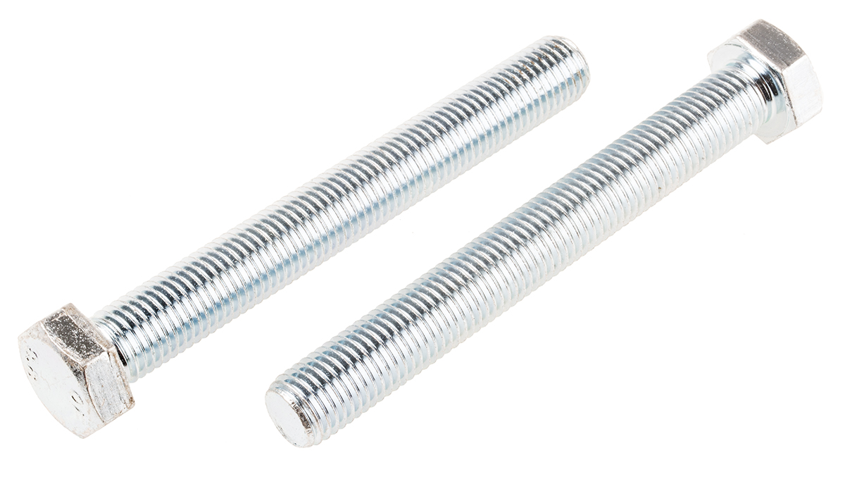 RS PRO Bright Zinc Plated Steel, Hex Bolt, M16 x 130mm
