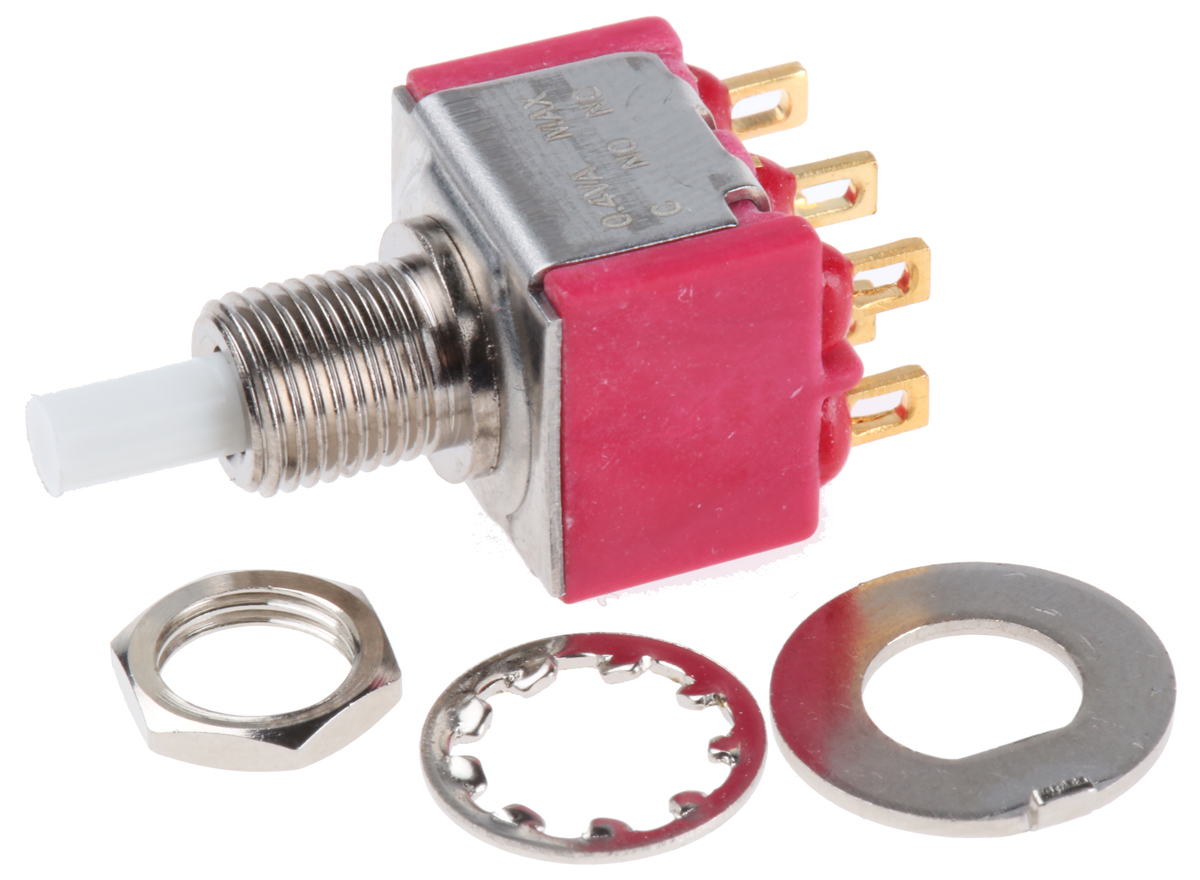 C & K Push Button Switch, Momentary, Panel Mount, 6.4mm Cutout, DPDT