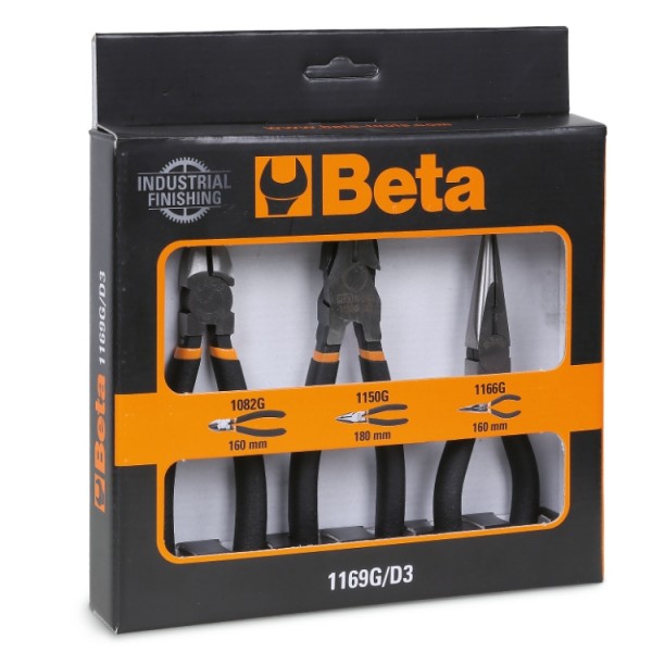 BETA 1169G/D3 3-Piece Plier Set, Straight Tip, 160 mm, 180 mm Overall