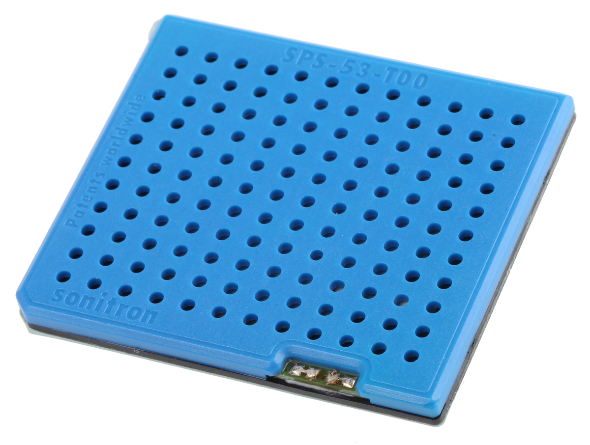 Sonitron Piezoelectric Miniature Speaker, 93dB, 300 Hz → 20 kHz, 960nF, 61.2 x 53 x 4.5mm