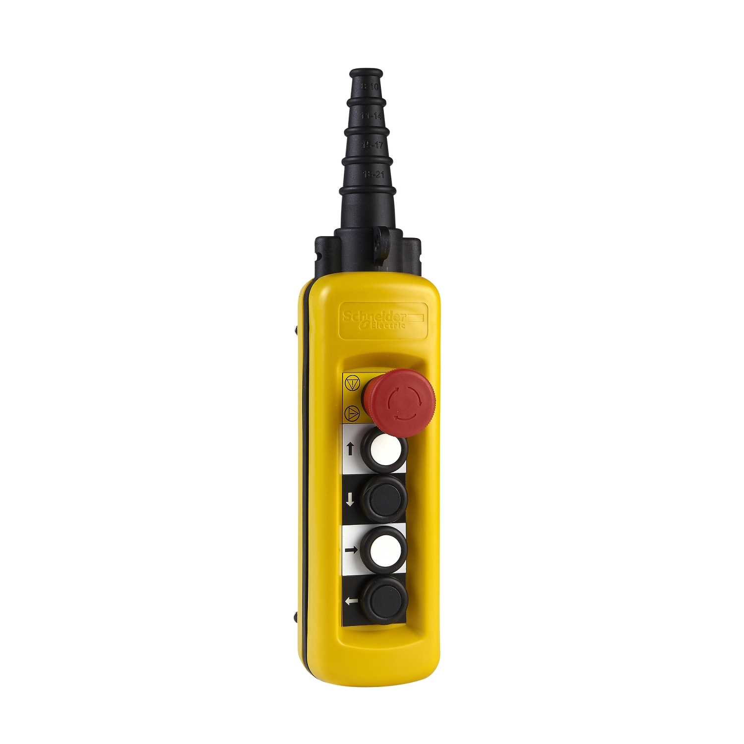 Slow Break Push Button Control Station - SPDT, Polypropylene, 4 Cutouts, Yellow, Emergency Stop, IP65