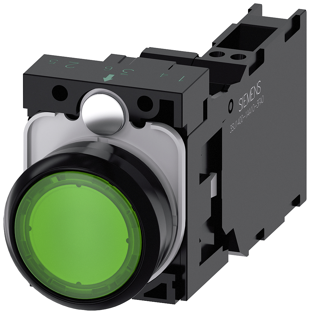 Siemens SIRIUS ACT 3SU11 Series Illuminated Push Button Complete Unit, 22mm Cutout, SPST, IP66, IP67, IP69(IP69K)