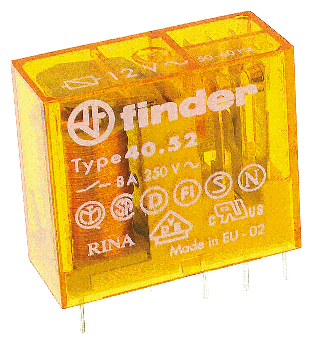 Finder PCB Mount Power Relay, 12V ac Coil, 8A Switching Current, DPDT