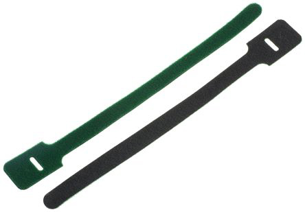 RS PRO Cable Tie, Hook and Loop, 225mm x 25 mm, Green Nylon, Pk-10