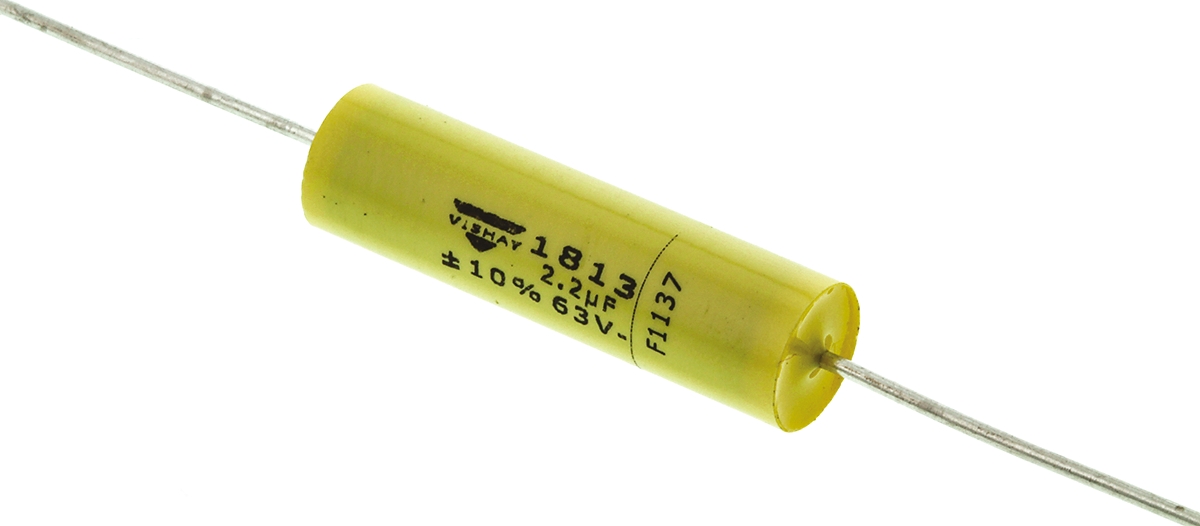 Vishay MKT 1813 Metallised Polyester Film Capacitor, 40 V ac, 63 V dc, ±10%, 2.2μF, Through Hole