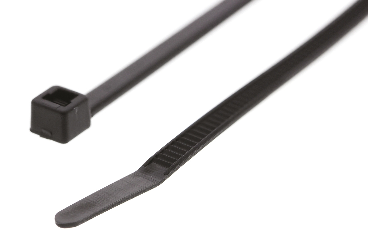 HellermannTyton Cable Tie, 198mm x 3.5 mm, Black Polyamide 6.6 (PA66), Pk-100