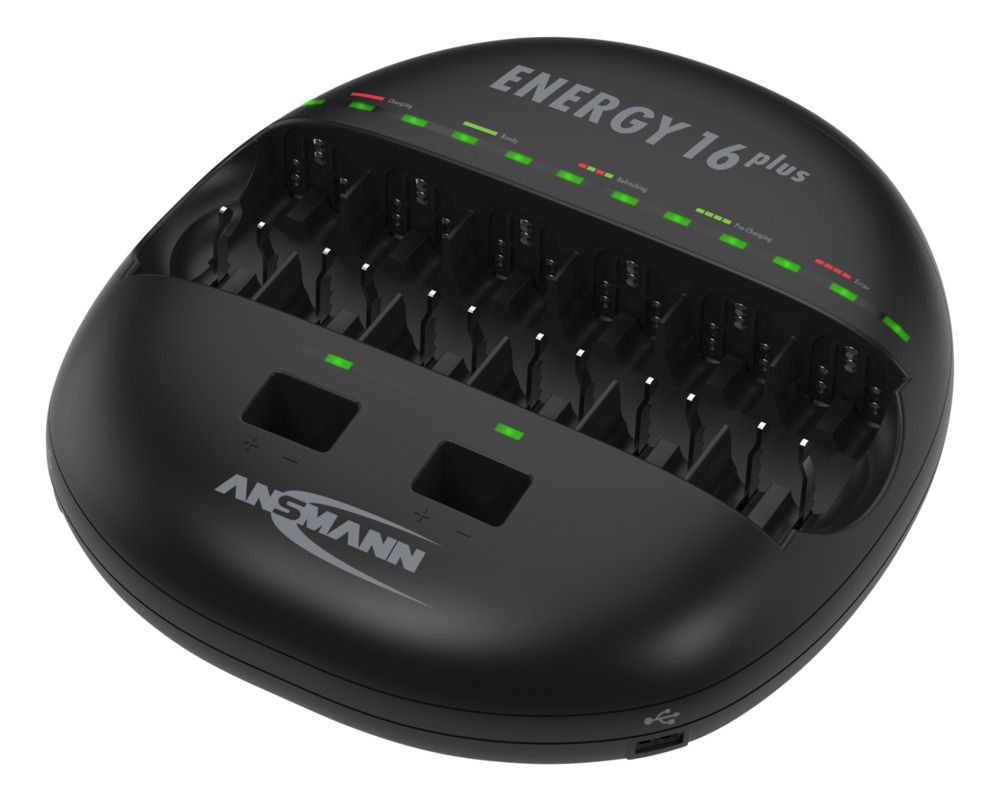 Ansmann Energy 16 Plus Battery Charger For NiCd, NiMH 9V, AA, AAA, C, D with EU, UK plug