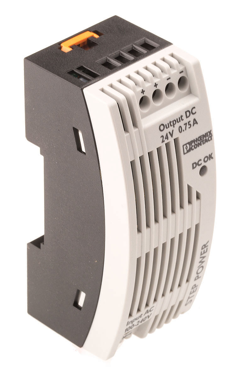 Phoenix Contact STEP POWER Switched Mode DIN Rail Power Supply, 85 → 264V ac ac Input, 24V dc dc Output, 750mA