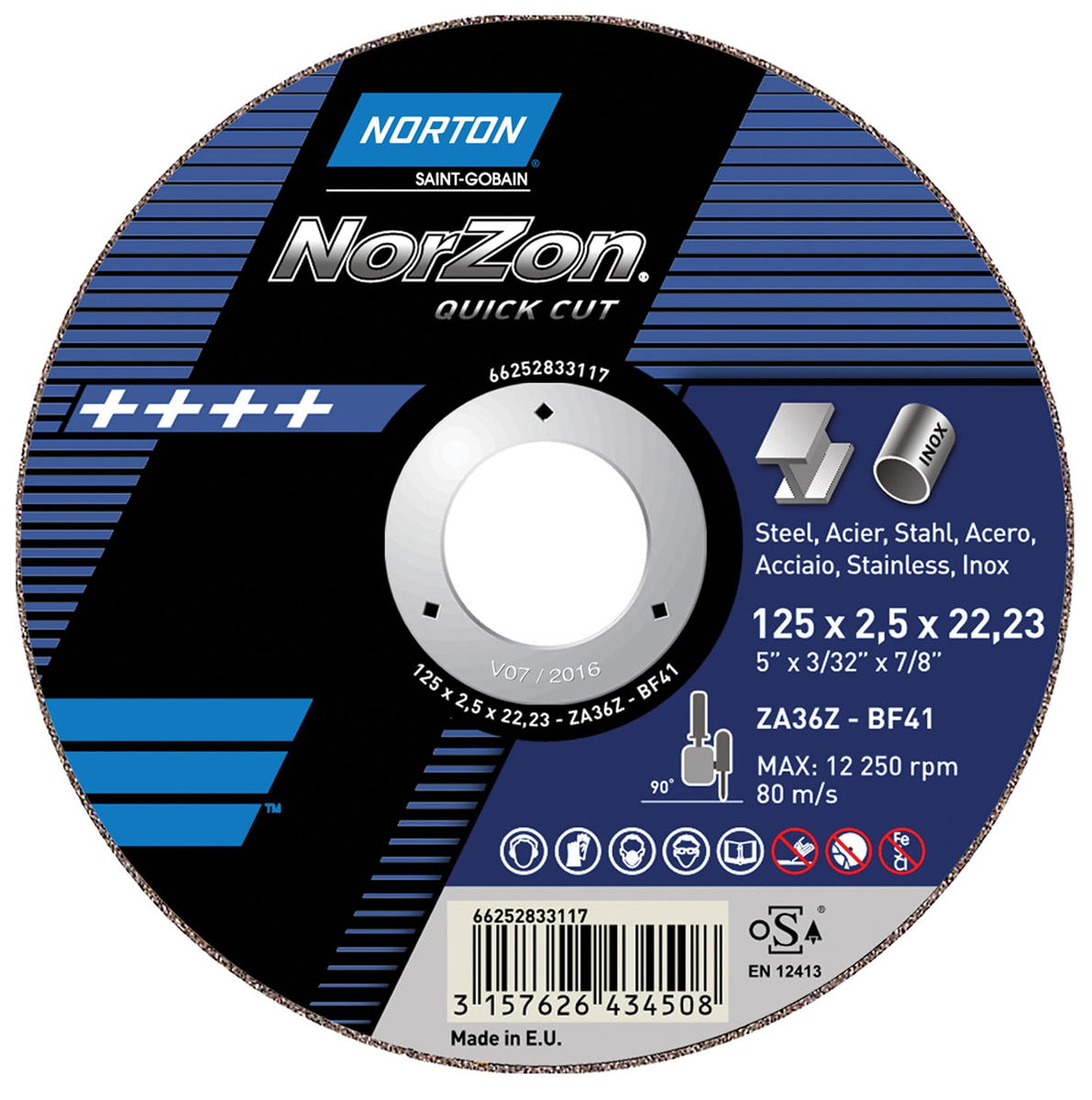 Norton Cutting Disc Aluminium Oxide Cutting Disc, 230mm x 3.2mm Thick, P150 Grit, 5 in pack