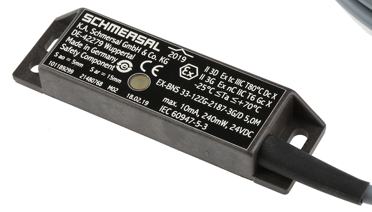 Schmersal BNS33 Series Magnetic Non-Contact Safety Switch, 24 V dc, 100 V ac/dc, Plastic Housing, NO/NC, Cable