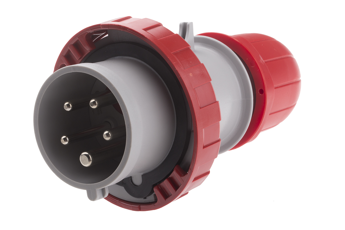 Scame IP66, IP67 Red Cable Mount 3P + N + E Industrial Power Connector Adapter Plug, Rated At 16A, 415 V,With Phase