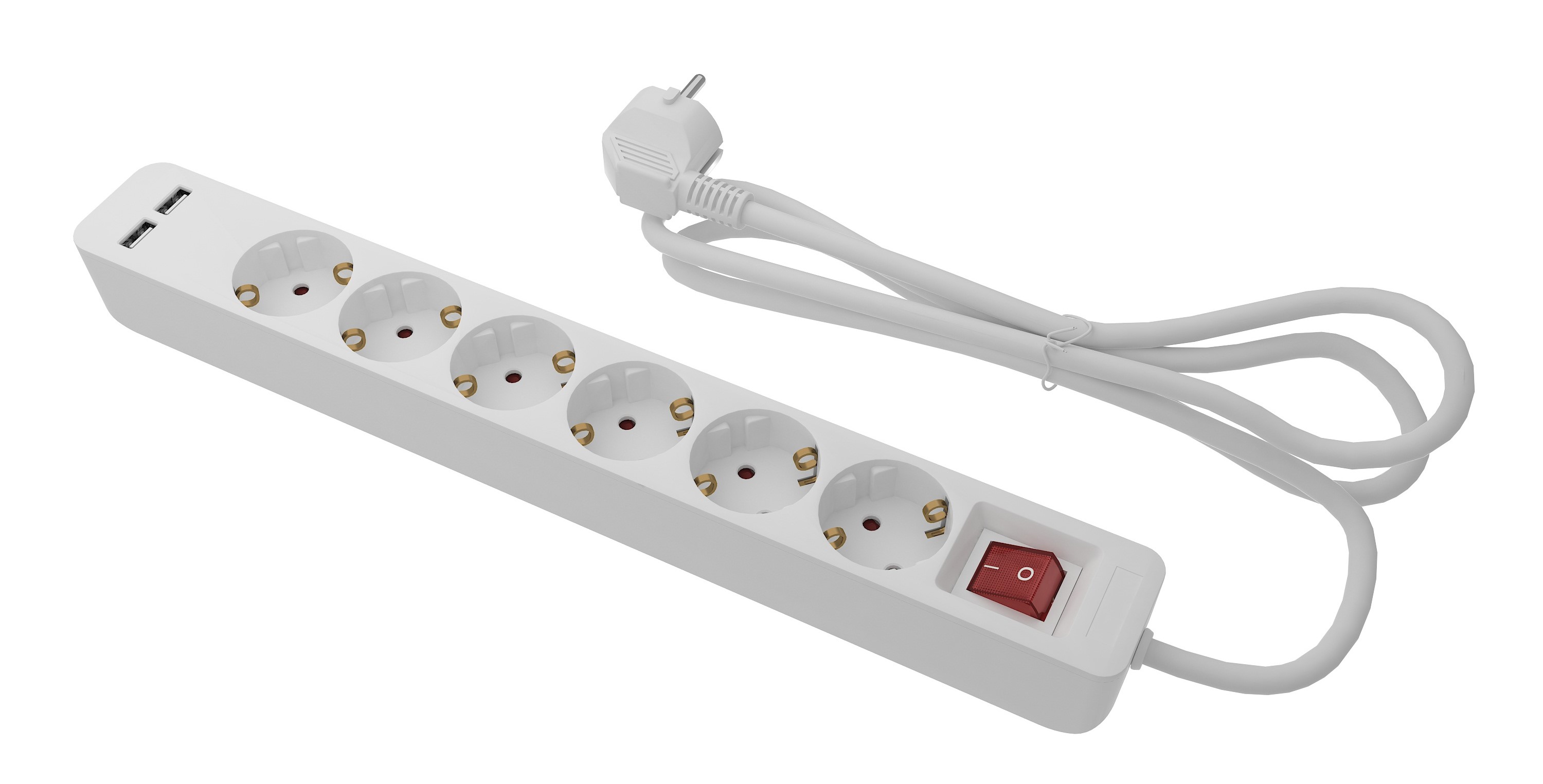 RS PRO 5m 6 Socket Type F - German Schuko Extension Lead, 250 V, IP20