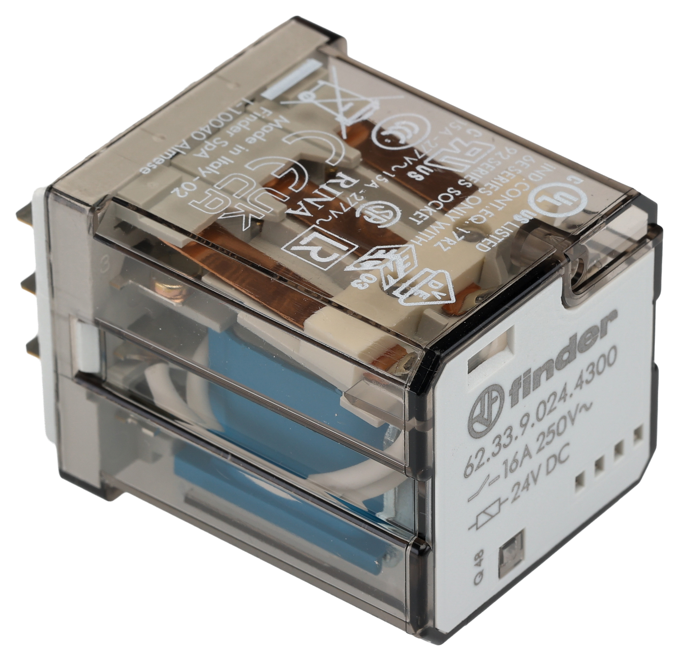 Finder Plug In Power Relay, 24V dc Coil, 16A Switching Current, 3PST